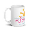 A white SoooBoca coffee mug with the word sosa on it.