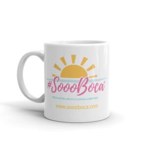 SoooBoca® White Coffee Mug on display
