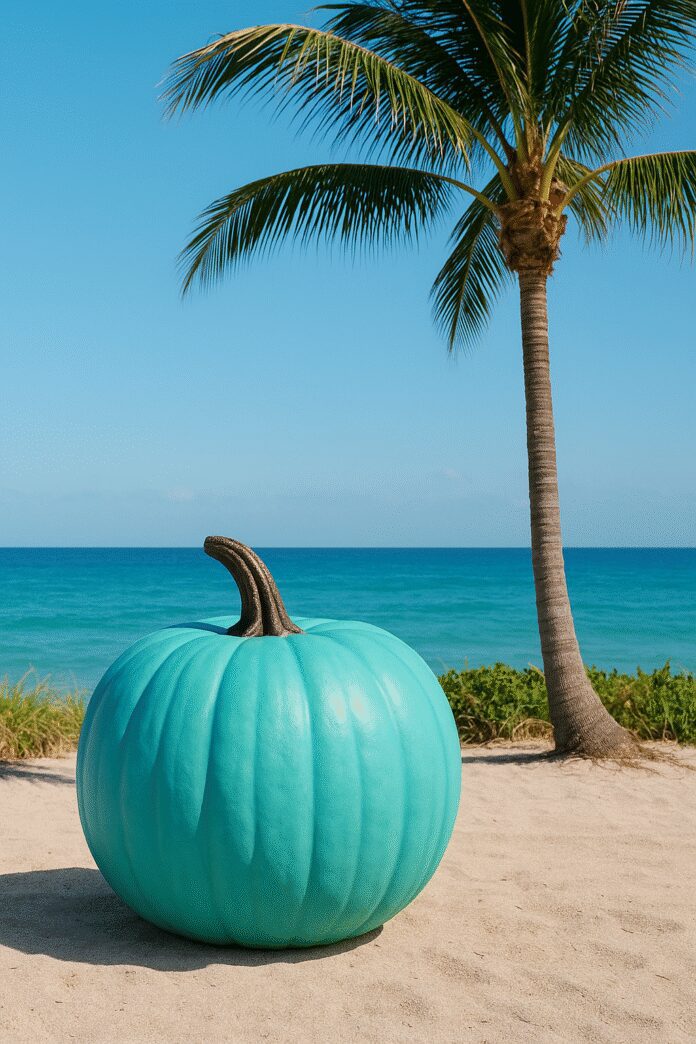 Fall in Florida beach and turquoise pumpkin